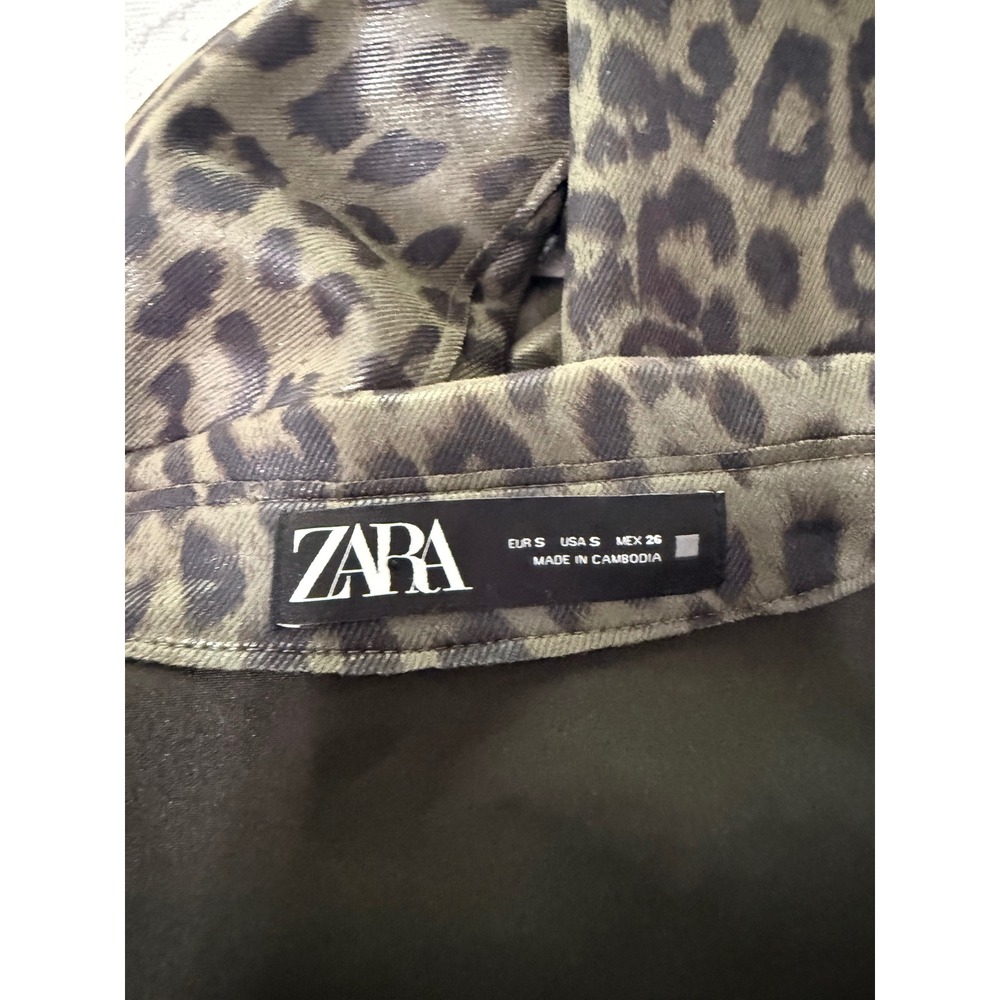 Zara Leopard Print Faux Leather Shacket Olive Green Black Animal Print Small - Picture 4 of 4